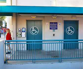 Alternate Transport Vehicle entrance at Universal Studios, Hollywood. This is an accessible alternative to the long escalator that takes you to the lower studio lot. [Photo Credit: LAtourist.com]