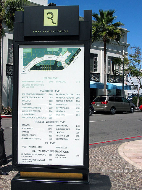Store directory sign on Rodeo Drive in Beverly Hills