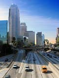 On the Harbor Freeway (State Route 110) looking southward from an overpass in downtown Los Angeles