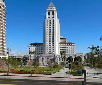 City Hall from Grand Park in downtown Los Angeles. [Photo Credit: LAtourist.com]