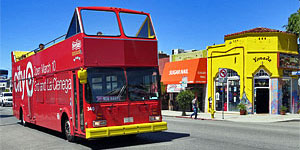 StarLine Hop-on Hop-off Bus on Melrose Avenue. [Photo Credit: LAtourist.com]