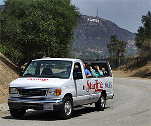 StarLine Tours Van on Mulholland Drive. [Photo Credit: LAtourist.com]