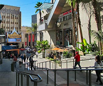 Entrance to Hollywood & Highland Center on Hollywood Boulevard. El Capitan Theatre can be seen across the street. [Photo Credit: LAtourist.com]