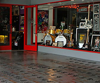 Hollywood's RockWalk at the Guitar Center on Sunset Boulevard in West Hollywood. The entrance contains handprints and memorabilia from famous musicians. [Photo Credit: LAtourist.com]