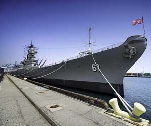 U.S.S. Iowa at the Port of Los Angeles in San Pedro. [Photo Credit: U.S.S. Iowa]