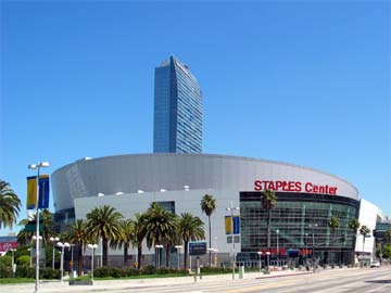 Staples Center arena in Downtown Los Angeles, with the Ritz-Carlton in the background. [Photo Credit: LAtourist.com]