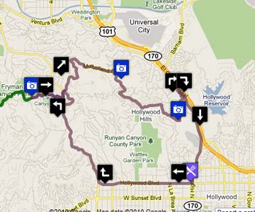 Mulholland Drive Auto Tour on Google Maps. [Photo Credit: Google Maps]