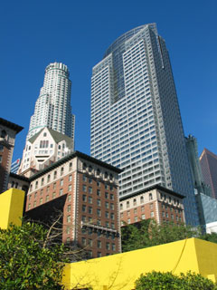 A view from Pershing Square of building in downtown Los Angeles. [Photo Credit: LAtourist.com]