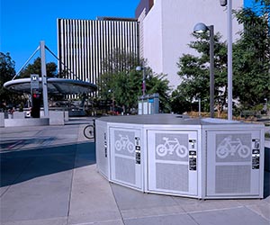 Bicycle Lockers at  Metro Civic Center Train Station. [Photo Credit: LAtourist.com]