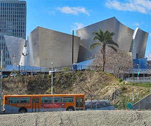 Metro Local Bus near Disney Hall in downtown Los Angeles. [Photo Credit: LAtourist.com]